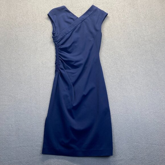 Diane von Furstenberg Cap Sleeve Ruched Jersey Dress Navy Size 6 - Picture 1 of 11